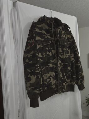 H.T. Niao Men's Camouflage Utility Jacket - Olive Camo Heavyweight
